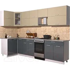 Готовая кухня Интерлиния Мила Gloss 50-12x29 (ваниль/асфальт глянец)