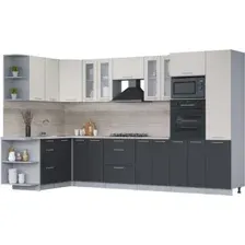 Готовая кухня Интерлиния Мила 1.68x3.4 левая (персидский жемчуг/антрацит/травертин серый)