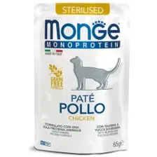 Влажный корм для стерилизованных кошек MONGE Monoprotein Sterilised курица паштет пауч 85 г 