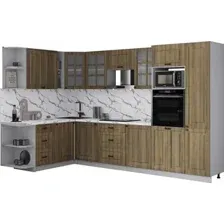 Готовая кухня Интерлиния Мила Деко 1.88x3.2 LV (дуб вотан/дуб вотан/белый гранит)