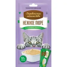 Лакомство для кошек Деревенские лакомства Нежное пюре из курицы 40 г