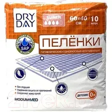 Пеленка одноразовая Modum Dry Day Super детские 0+ 60x40 (10 шт)