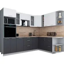 Готовая кухня Интерлиния Мила Gloss 1.88x2.8 правая (белый софт/графит софт/травертин серый)
