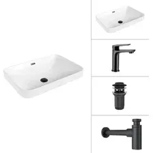 Умывальник Lauter 21441B + Sky 21СК533BS + сифон 21635B + донный клапан 21190B (черный матовый)