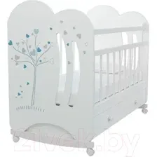 Детская кроватка VDK Wind Tree колесо-качалка с ящиком (белый)