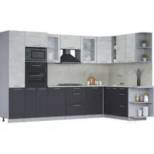 Готовая кухня Интерлиния Мила 1.88x3.2 правая (бетон лайт/антрацит/опал светлый)