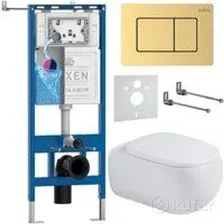 Унитаз подвесной Roxen Titan в комплекте с инсталляцией StounFix Dual Fresh 6 в 1 967225 (кнопка: золотая)