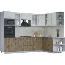 Готовая кухня Интерлиния Мила 1.88x2.8 правая (бетон лайт/дуб веллингтон/опал светлый)