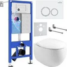 Унитаз подвесной Roxen Egg в комплекте с инсталляцией StounFix Dual Fresh 6 в 1 964008 (кнопка: белы