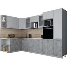 Готовая кухня Интерлиния Мила Gloss 1.68x3.2 левая (пепел софт/керамика/травертин серый)