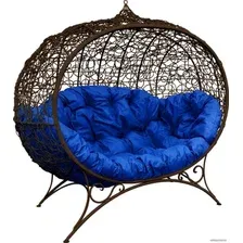 Садовый диван M-Group Улей на ножках 11220210 (коричневый ротанг/синяя подушка)