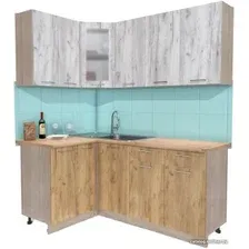 Готовая кухня Интерлиния Мила 12x18 (дуб белый-дуб золотой-дуб бунратти)