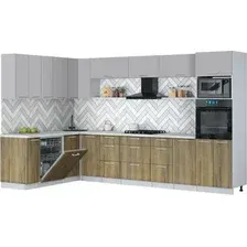 Готовая кухня Интерлиния Мила Gloss 1.896х3.38-2 (дуб вотан/грей/серый каспий)