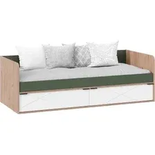 Кровать-тахта Трия Лео с ящиками 85x200 (гикори джексон/белый матовый/дымчатый зеленый)
