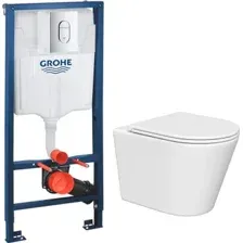 Унитаз подвесной Lauter Longer 2110822 + GROHE Rapid SL 39504000 с кнопкой (круглая, хром)