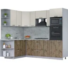 Готовая кухня Интерлиния Мила Лайт 1.68x2.4 левая (персидский жемчуг/дуб веллингтон/серый каспий)