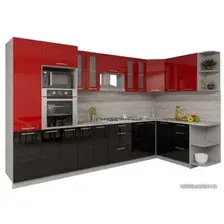 Готовая кухня Интерлиния Мила Gloss 1.68x3.4 правая (красный-черный)