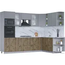 Готовая кухня Интерлиния Мила 1.88x2.8 правая (серебро/дуб веллингтон/белый гранит)