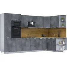 Готовая кухня Интерлиния Мила Лайт 1.68x3.4 правая (бетон потленд/бетон портленд/дуб бунратти)