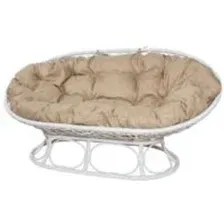 Диван садовый M-Group Мамасан Home / 12880101 (белый ротанг/лен подушка)