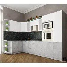 Готовая кухня Интерлиния Мила Пластик 1.68x3.2 левая (белый глянец/мрамор/кастилло темн.)