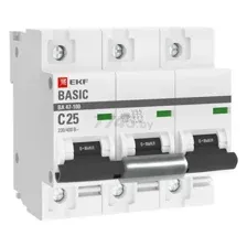 Выключатель автоматический EKF Basic ВА 47-100 3P 25А (C) 10kA