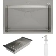 Мойка кухонная Roxen Simple 560220-70 с коландером и дозатором (сатин)