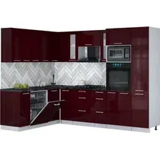 Готовая кухня Интерлиния Мила Gloss 1.896х2.78 (бордовый глянец/бордовый глянец/кастилло темный)