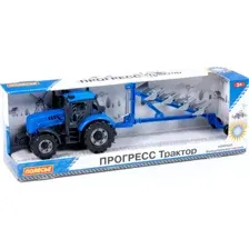 Трактор Полесье Прогресс с плугом 91291 (синий)