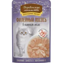 Влажный корм Деревенские лакомства для кошек с курицей и лососем в желе, 70 гр