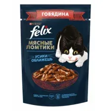 Пауч Purina Felix Мясные ломтики, для взрослых кошек, с говядиной, 75 г