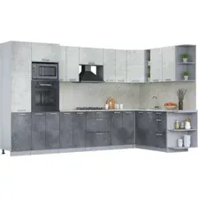 Готовая кухня Интерлиния Мила Лайт 1.88x3.4 правая (бетон лайт/бетон портленд/опал светлый)