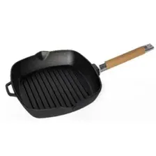 Сковорода-гриль чугунная со съемной деревянной ручкой, 240*240, 0624 арт. 0624 Россия