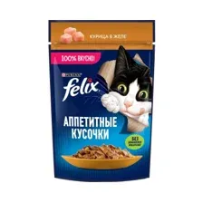Влажный корм для кошек FELIX Аппетитные Кусочки курица в желе пауч 75 г (8445290136947)