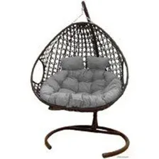 Подвесное кресло M-Group Для двоих Люкс 11510209 (коричневый ротанг/серая подушка)