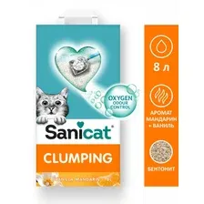 Бентонитовый наполнитель Sanicat Clumping, комкующийся, Vainille-Mandarine, 8 л