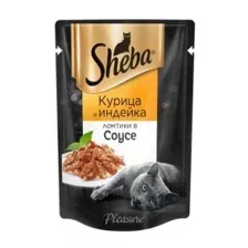 Пауч Sheba, для взрослых кошек, с курицей и индейкой, Ломтики в соусе, 75 г