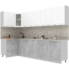 Готовая кухня Интерлиния Мила 12x30 (белый платинум/бетон/бискайская сосна)