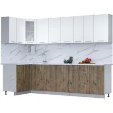 Готовая кухня Интерлиния Мила 12x28 (белый платинум/дуб веллингтон/белый гранит)