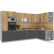 Готовая кухня Интерлиния Мила Лайт 1.68x3.4 правая (дуб золотой/антрацит/дуб бунратти)