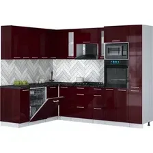 Готовая кухня Интерлиния Мила Gloss 1.896х2.68 (бордовый глянец/бордовый глянец/кастилло темный)
