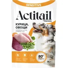 Влажный корм для собак Actitail Sensitive кусочки в соусе с курицей и овощами (75г)