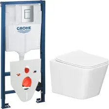 Унитаз подвесной Lauter Square 214903 + GROHE Rapid SL 38772001 + GROHE 37131000 (прямоугольная, хром)