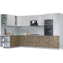 Готовая кухня Интерлиния Мила Лайт 1.88x3.4 левая (вудлайн кремовый/дуб веллингтон/серый каспий)