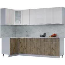 Готовая кухня Интерлиния Мила 12x26 (вудлайн кремовый/дуб веллингтон/серый каспий)