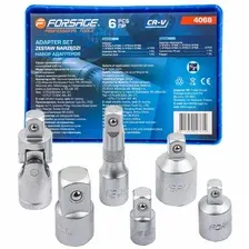 Forsage - Набор адаптеров 6пр(3/8(F)x1/2(M),1/2(F)x3/8(M),1/2(F)x3/4(M),3/4(F)x1/2(M),удлинитель 125мм, кардан 1/2),в ложементе / F-4068