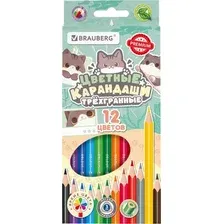 Набор цветных карандашей Brauberg Милые коты / 182109 (12цв)