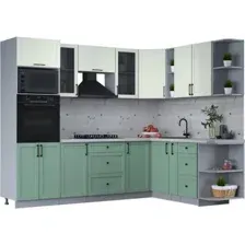 Готовая кухня Интерлиния Тренд 1.88x2.6 ВТ правая (мята/белый/бискайская сосна)