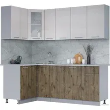 Готовая кухня Интерлиния Мила 12x21 (вудлайн кремовый/дуб веллингтон/серый каспий)