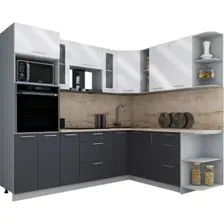 Готовая кухня Интерлиния Мила Gloss 1.88x2.4 правая (белый глянец/графит софт/травертин серый)